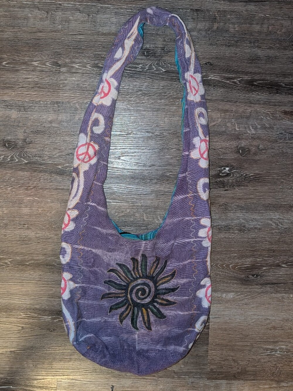 Boho Purple Sun Embroidered Hobo Bag